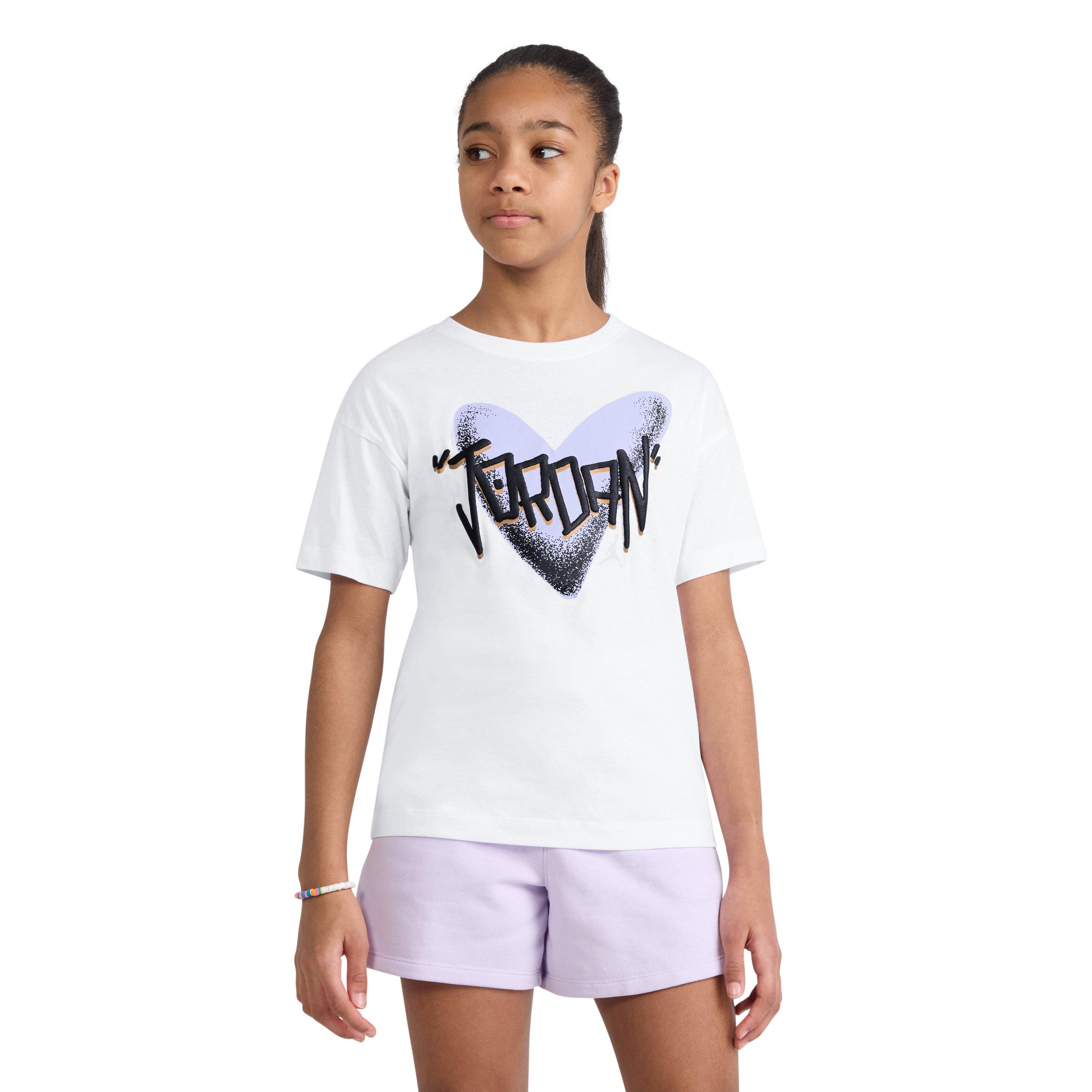 Jordan Big Girls' Purple Heart Tee - WHITE/PURPLE